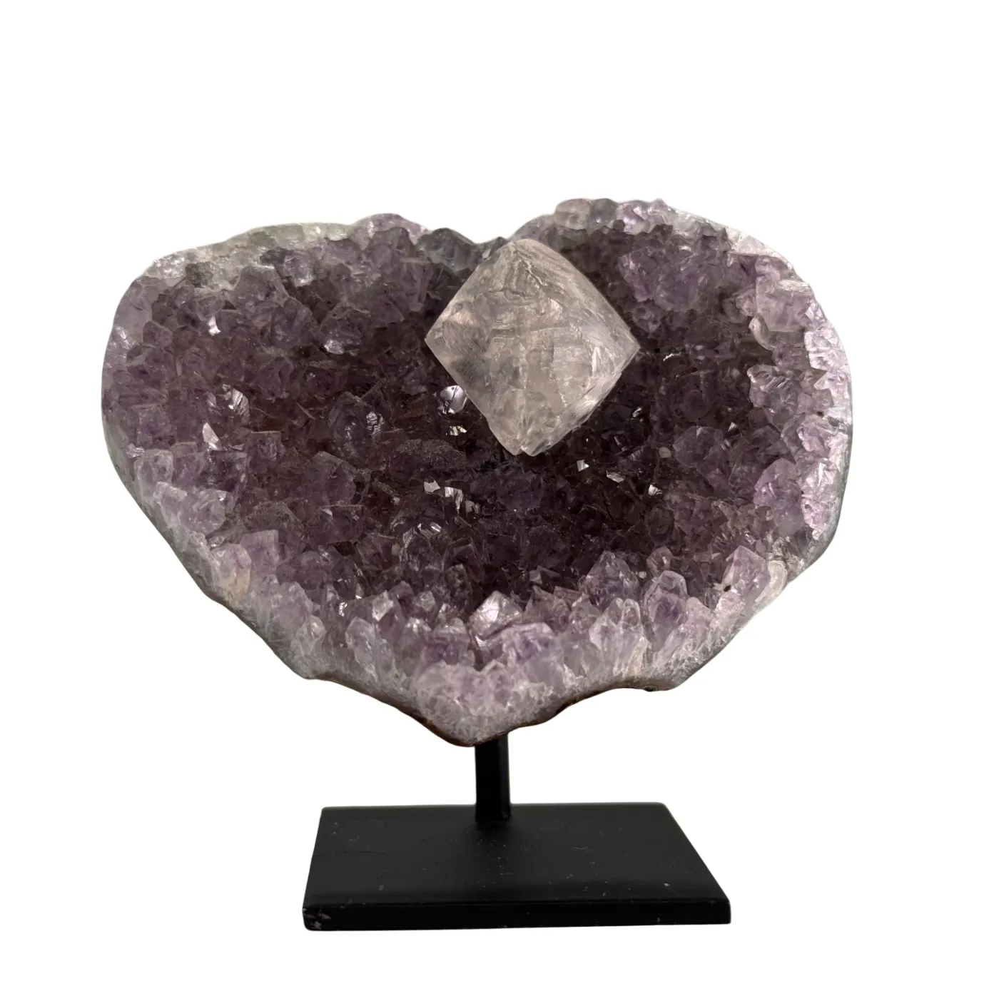 Amethist met Calciet – Gepolijst Hart (7 × 4 × 7 cm)