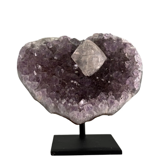 Amethist met Calciet – Gepolijst Hart (7 × 4 × 7 cm)