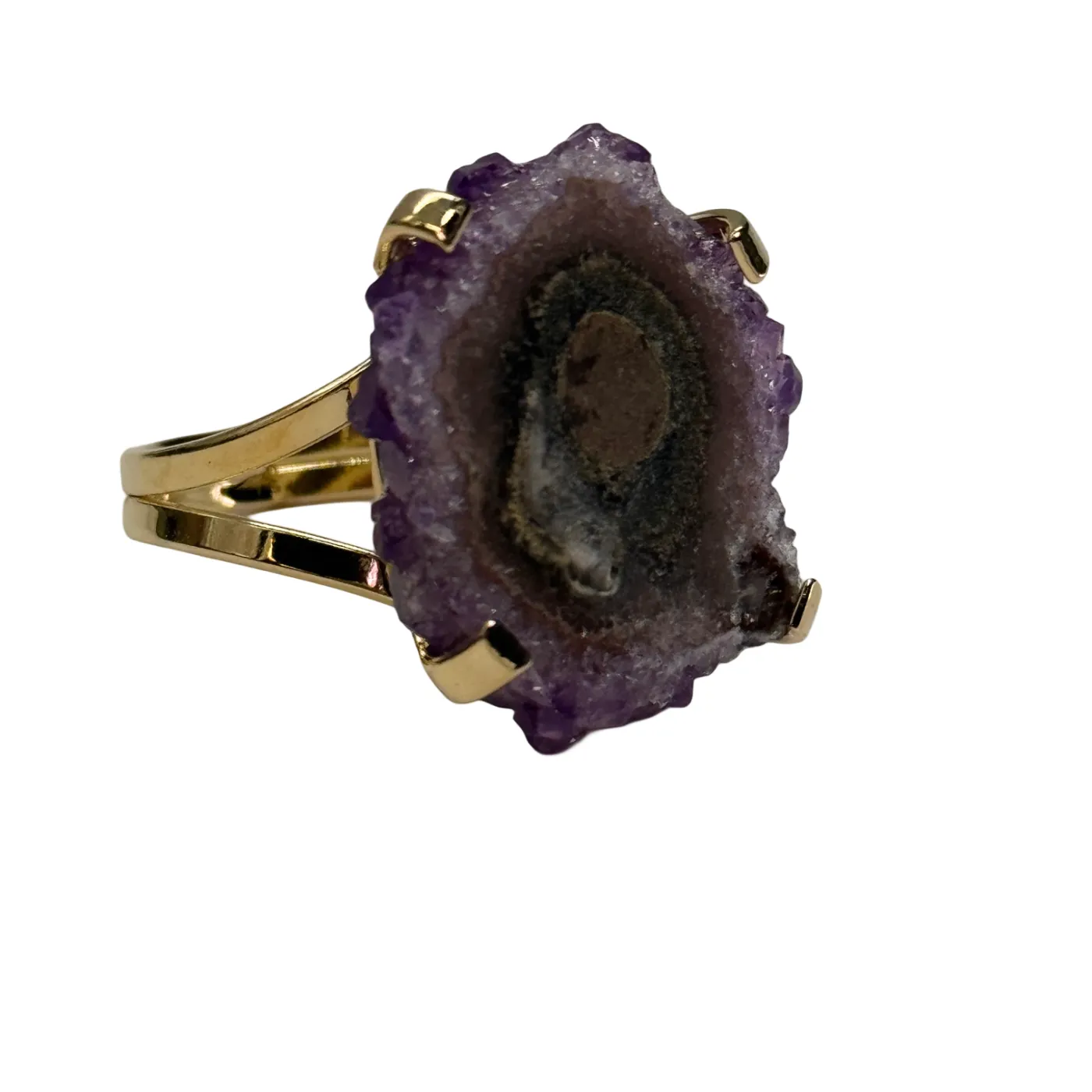Ring met amethist-stalactiet – handgemaakt uit Brazilië (One Size Fits All)
