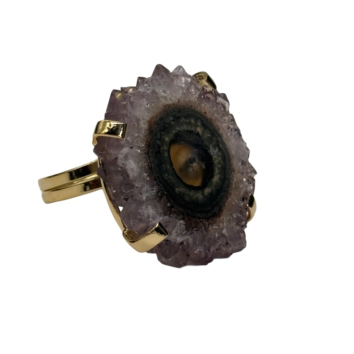Ring met amethist-stalactiet – handgemaakt uit Brazilië (One Size Fits All)