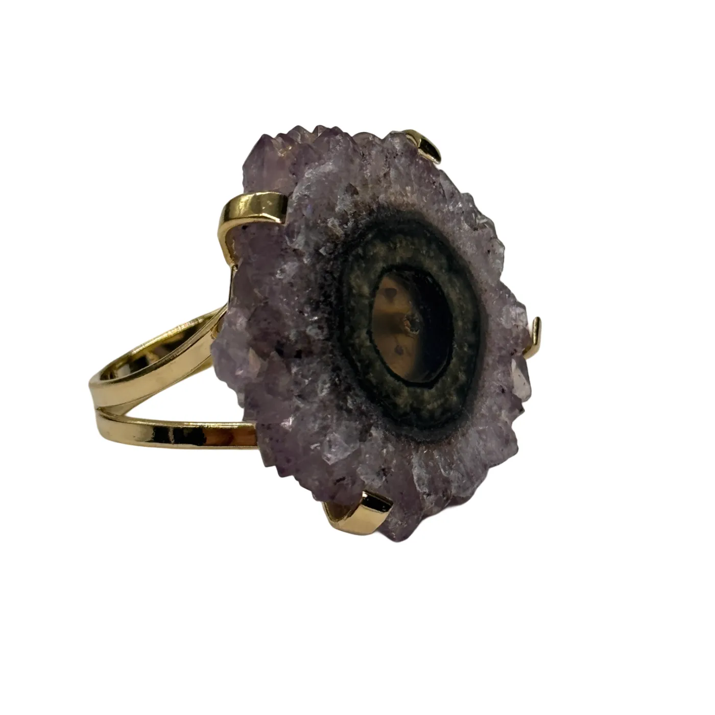 Ring met amethist-stalactiet – handgemaakt uit Brazilië (One Size Fits All)