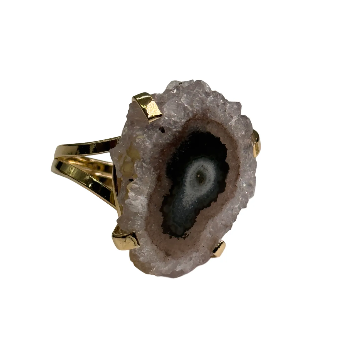 Ring met amethist-stalactiet – handgemaakt uit Brazilië (One Size Fits All)