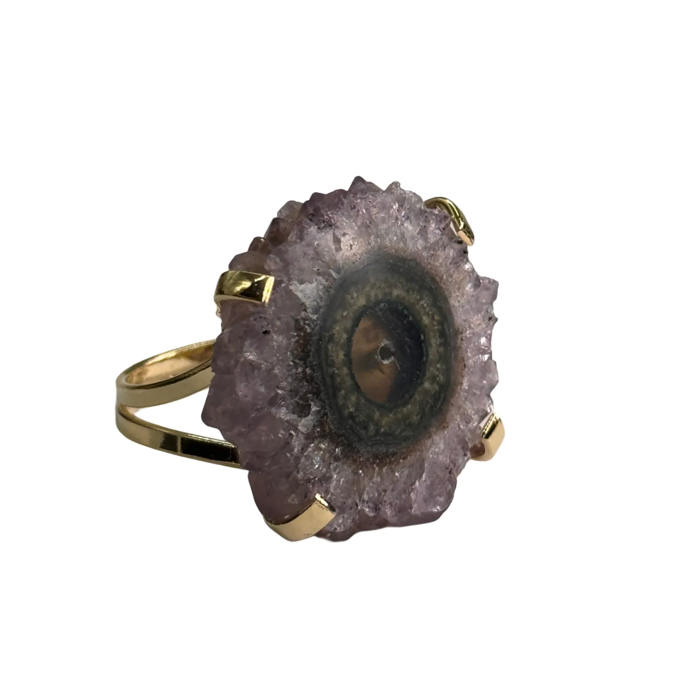 Ring met amethist-stalactiet – handgemaakt uit Brazilië (One Size Fits All)