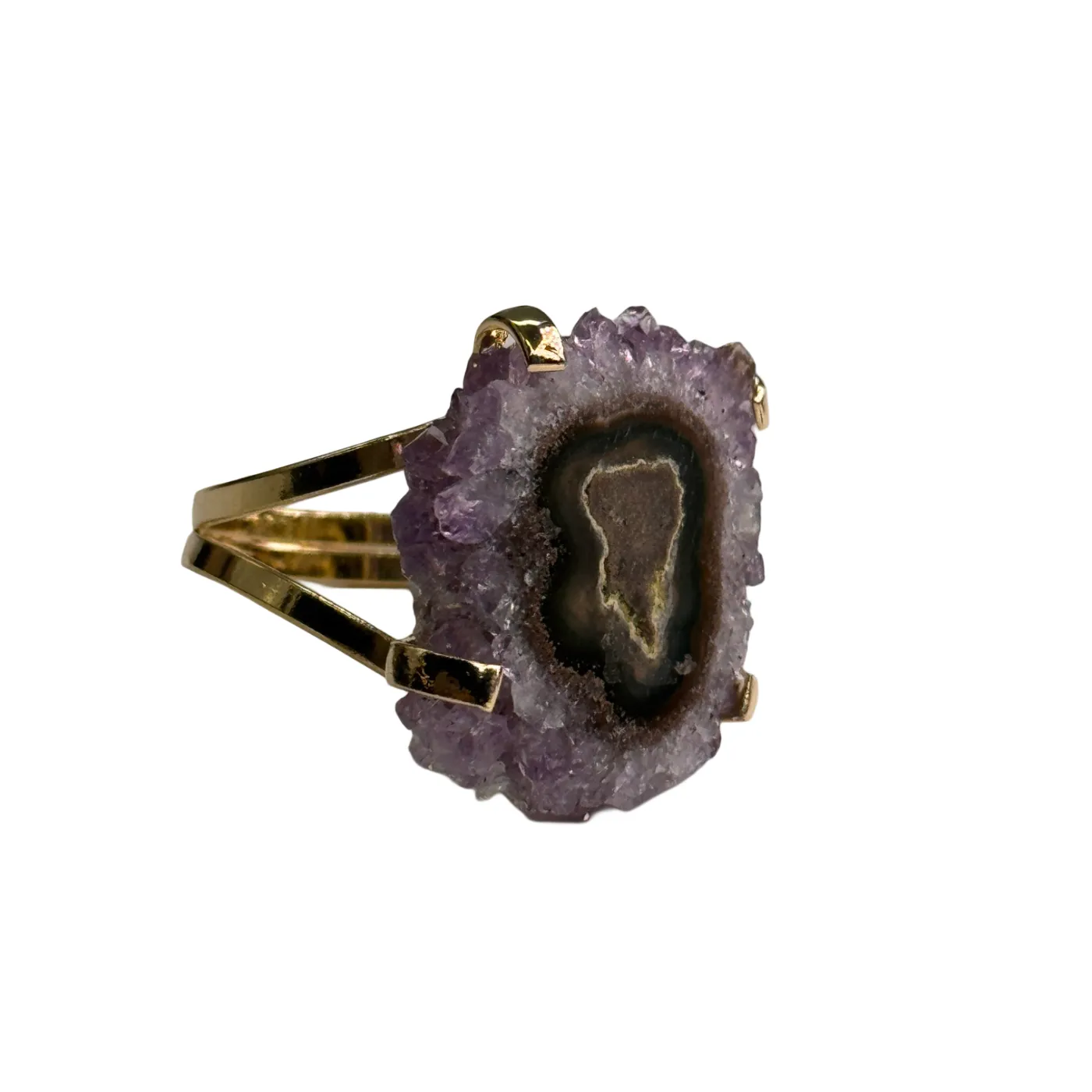 Ring met amethist-stalactiet – handgemaakt uit Brazilië (One Size Fits All)