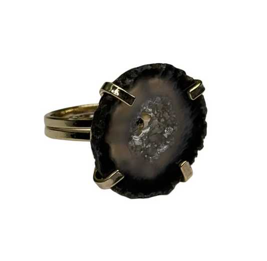 Agaat Geode Ring – Verstelbaar – Gouden Kleur