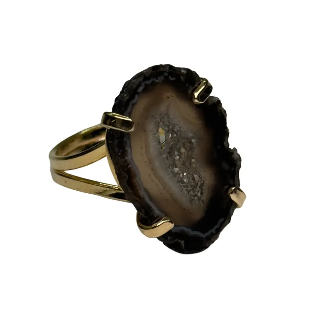 Agaat Geode Ring – Verstelbaar – Gouden Kleur