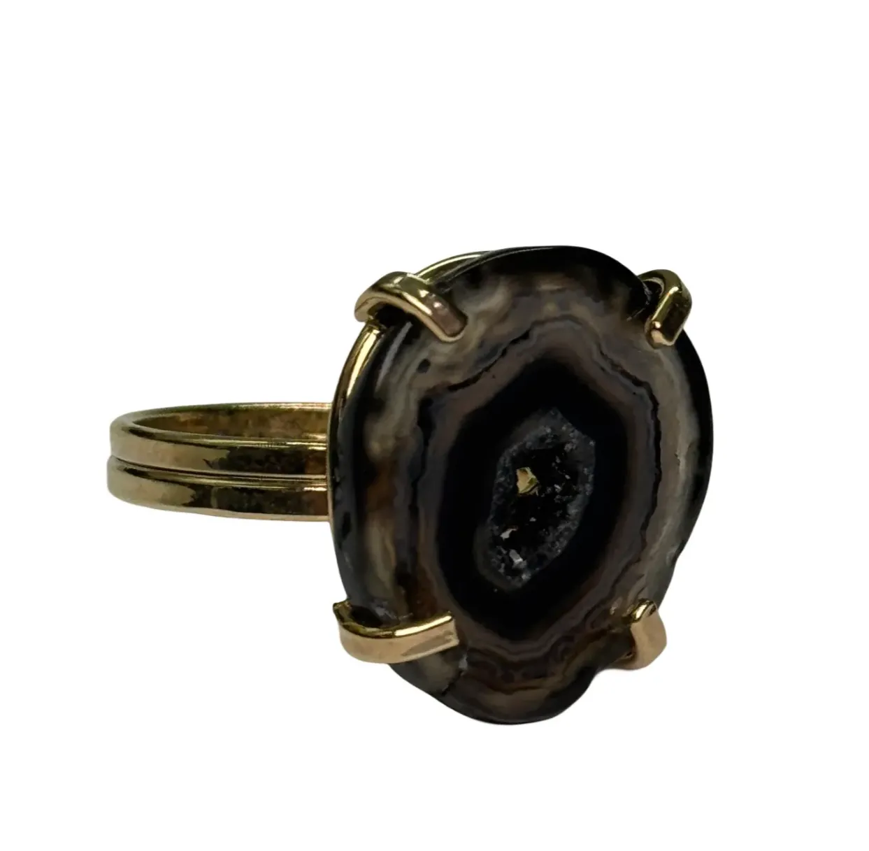 Agaat Geode Ring – Verstelbaar – Gouden Kleur