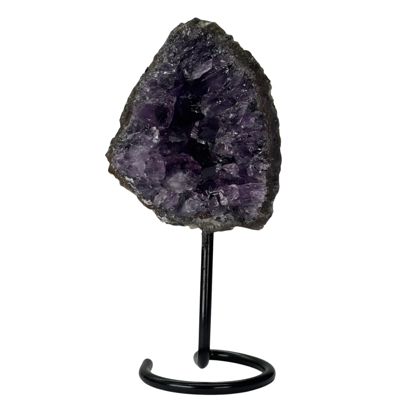 Donkerpaarse amethist cluster op voet