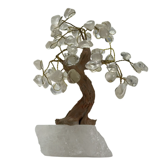 Edelsteen boompje op bergkristal voet (verschillende varianten)