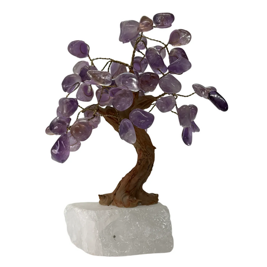 Edelsteen boompje op bergkristal voet (verschillende varianten)