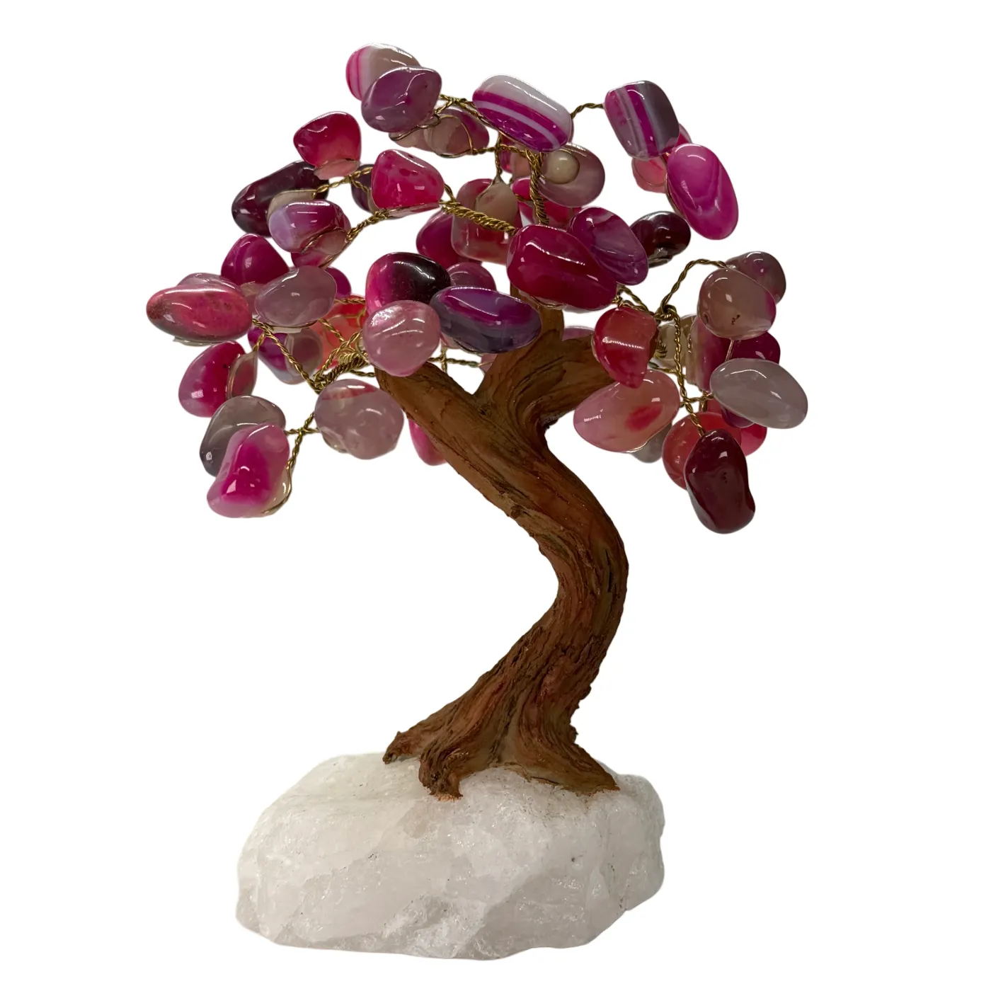 Edelsteen boompje op bergkristal voet (verschillende varianten)