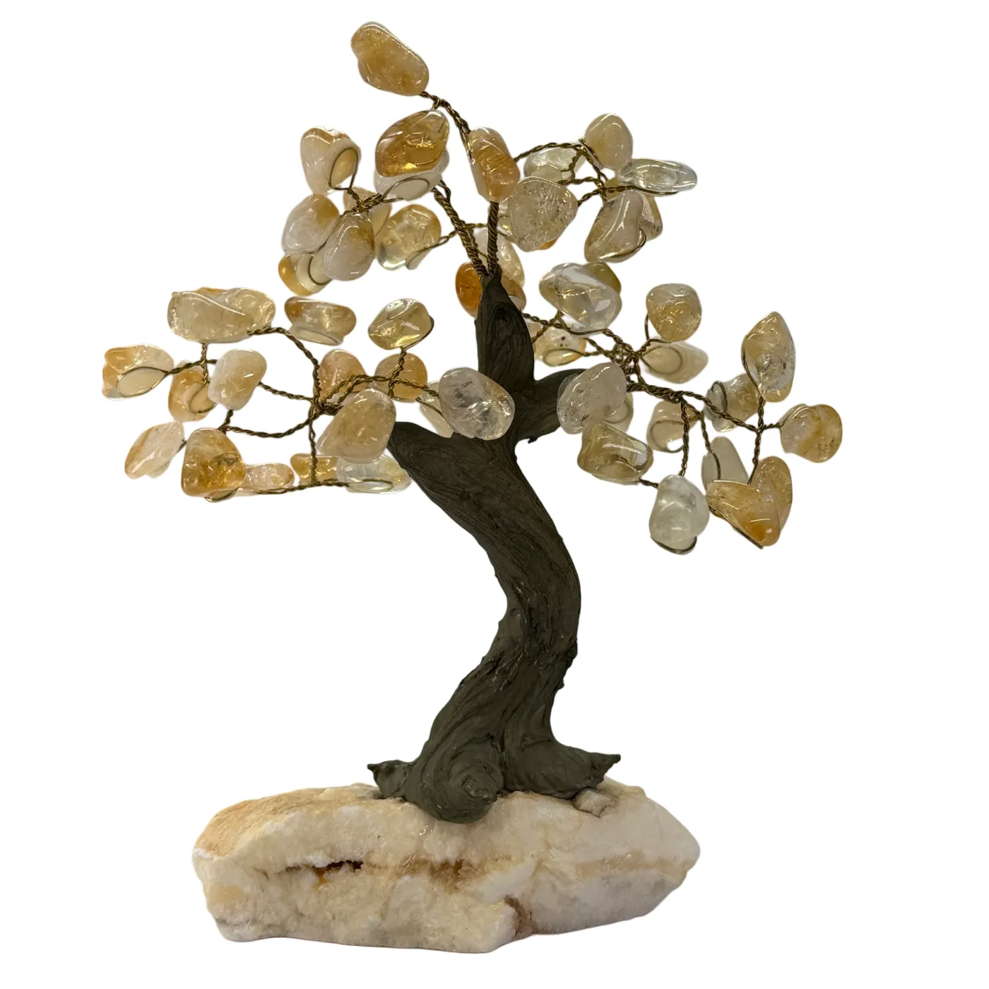 Edelsteen boompje op bergkristal voet (verschillende varianten)