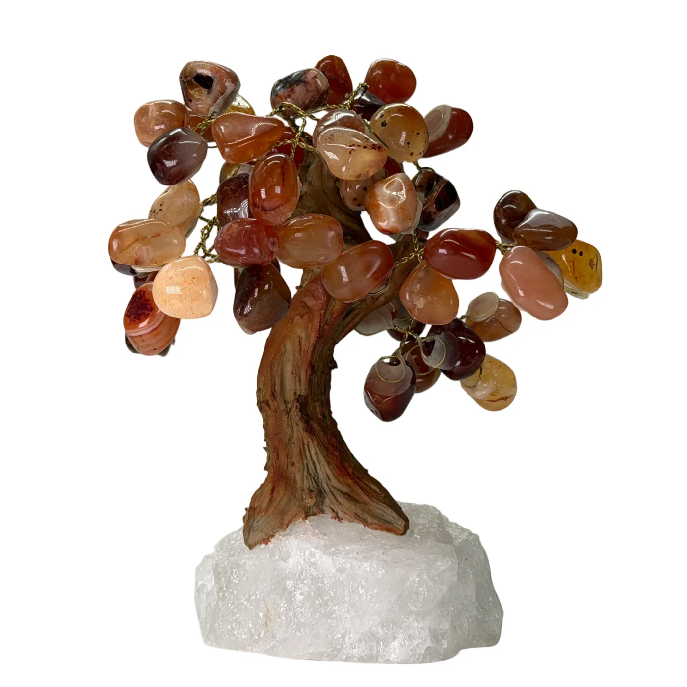 Edelsteen boompje op bergkristal voet (verschillende varianten)