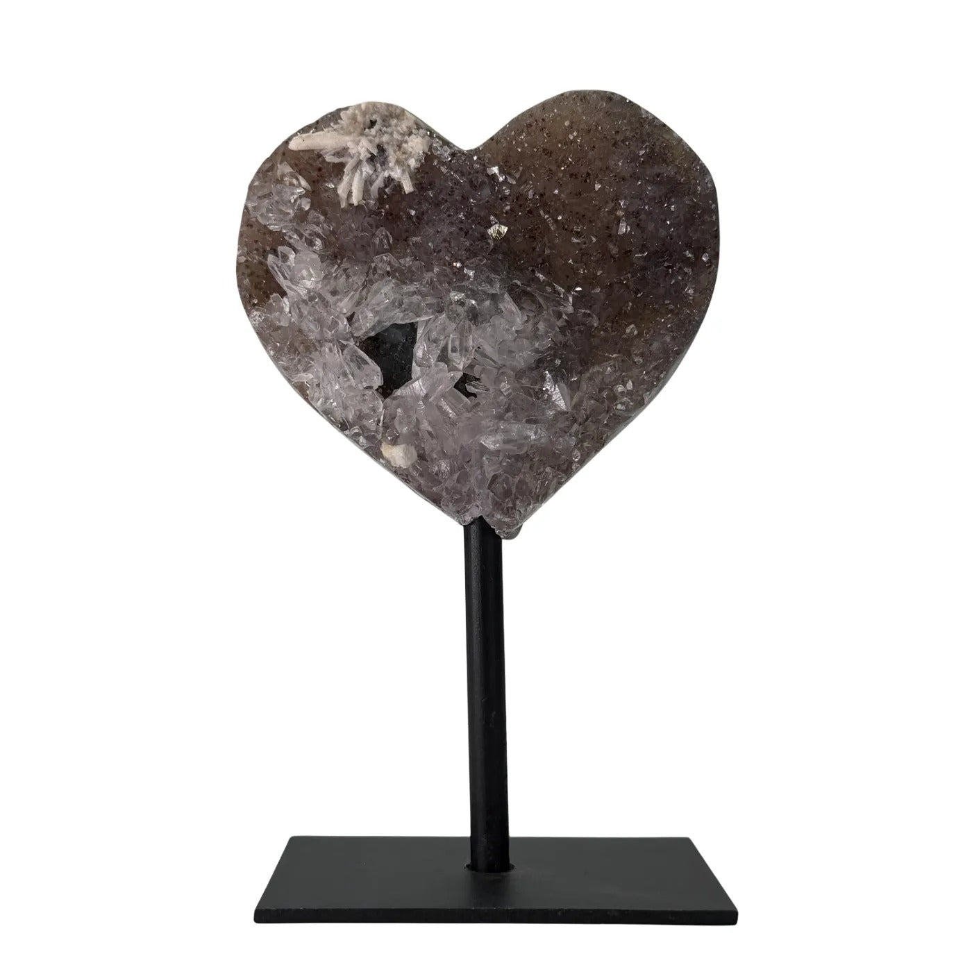 Druzy Amethist Calciet Flower Hart op Standaard - 13 cm