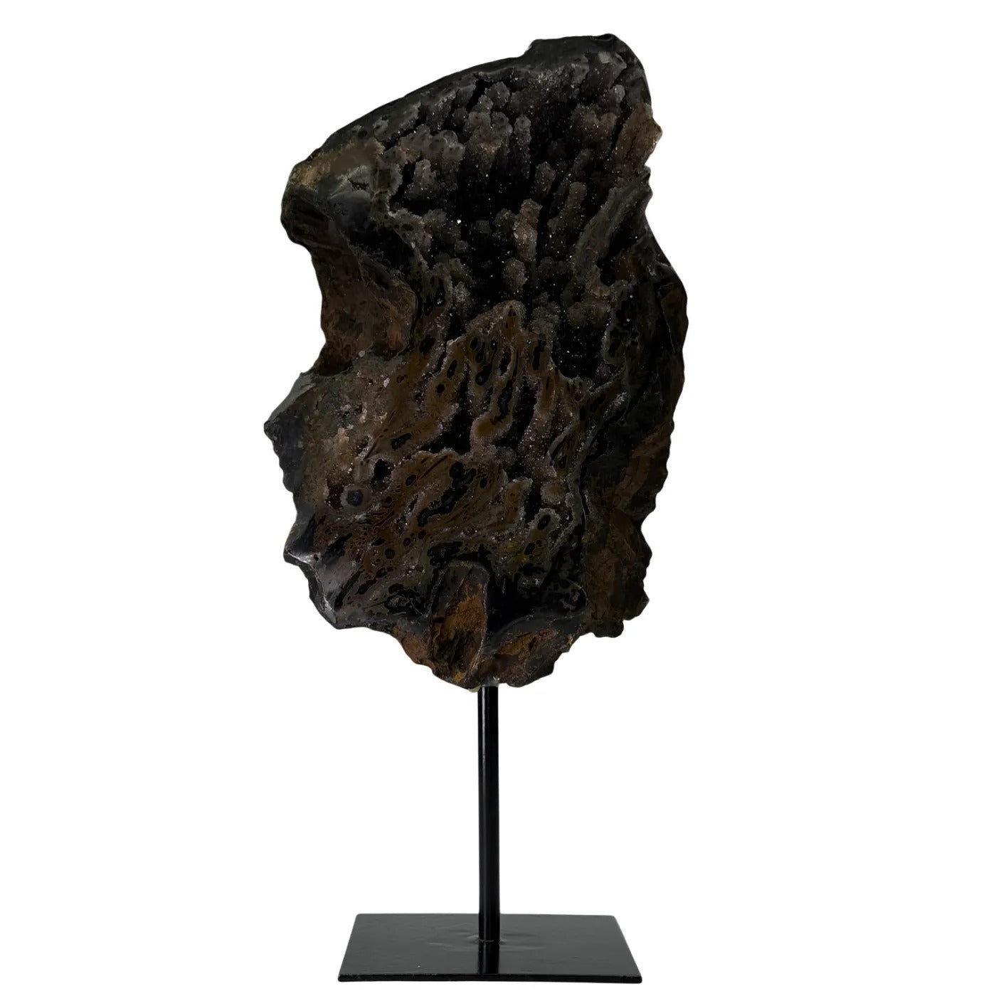 Natuurlijke Donkere Agaat Rots met Druzy op Standaard