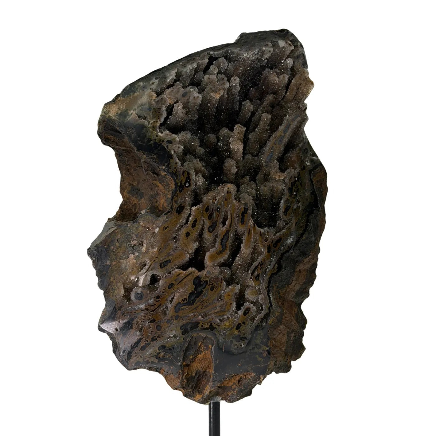 Natuurlijke Donkere Agaat Rots met Druzy op Standaard