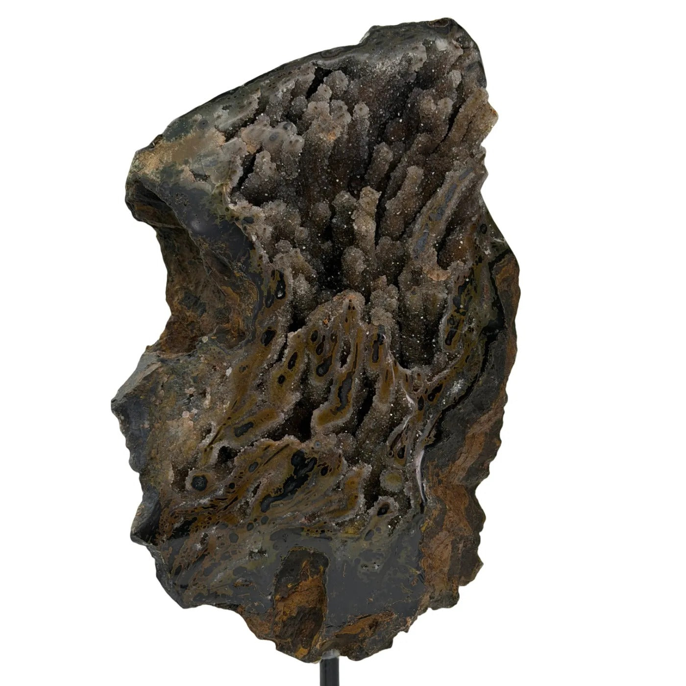 Natuurlijke Donkere Agaat Rots met Druzy op Standaard