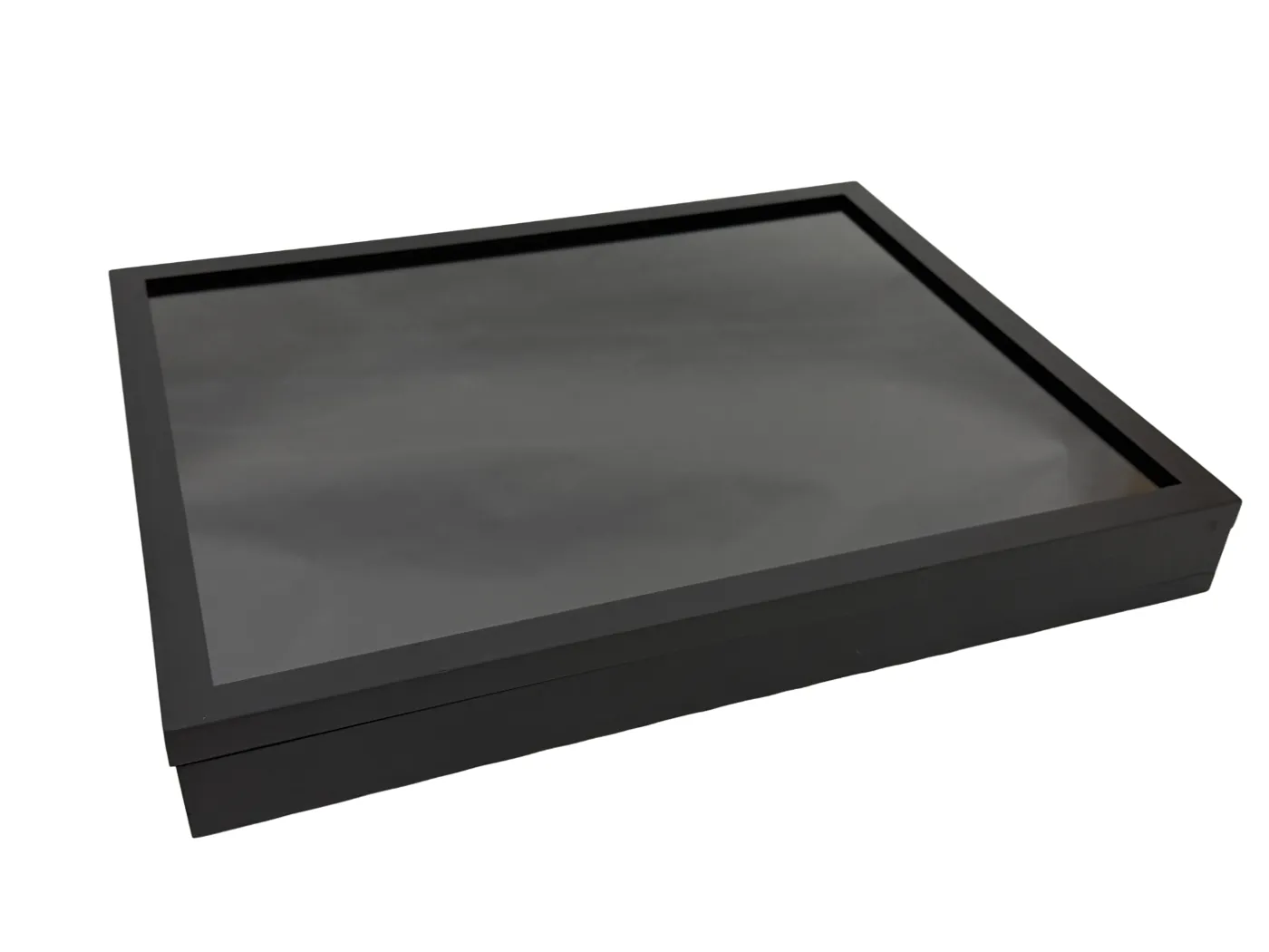 Houten box met glazen deksel en zwarte foam achtergrond - 50 X 40 X 5,5 cm