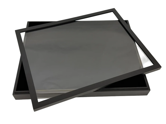 Wooden box with glass lid and black foam background - 50 X 40 X 5.5 cm