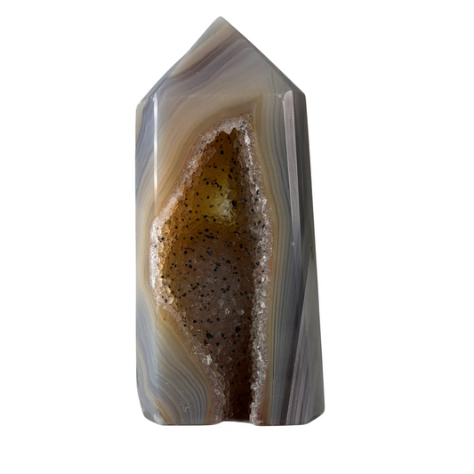 Agaat Toren met Druzy – Natuurlijke Edelsteen uit Brazilië - 7 cm
