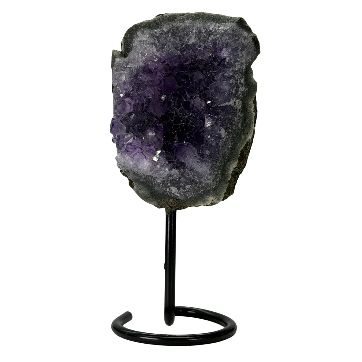 Ruwe amethist cluster op metalen voet