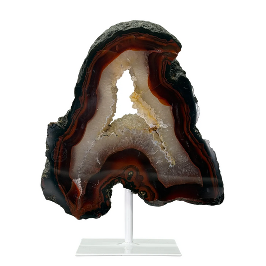 Agaat op Witte Metalen Standaard – Natuurlijke Druzy Agaat uit Brazilië