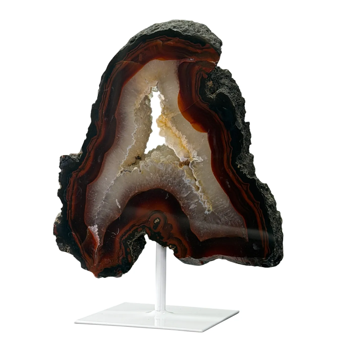 Agaat op Witte Metalen Standaard – Natuurlijke Druzy Agaat uit Brazilië