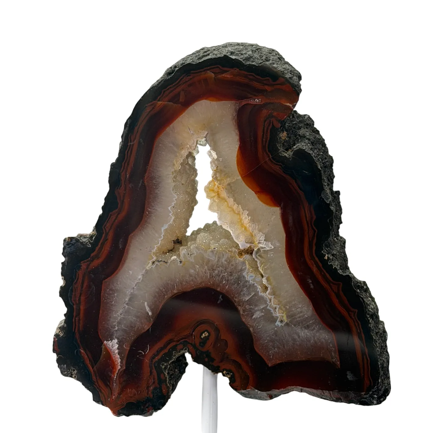 Agaat op Witte Metalen Standaard – Natuurlijke Druzy Agaat uit Brazilië