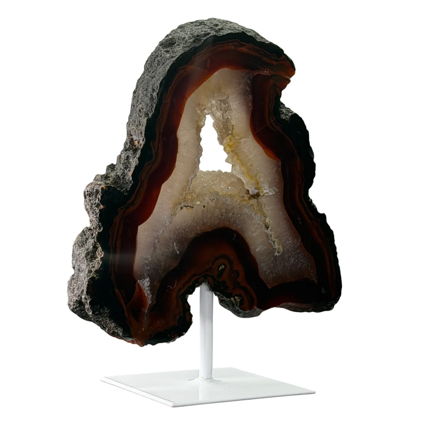 Agaat op Witte Metalen Standaard – Natuurlijke Druzy Agaat uit Brazilië