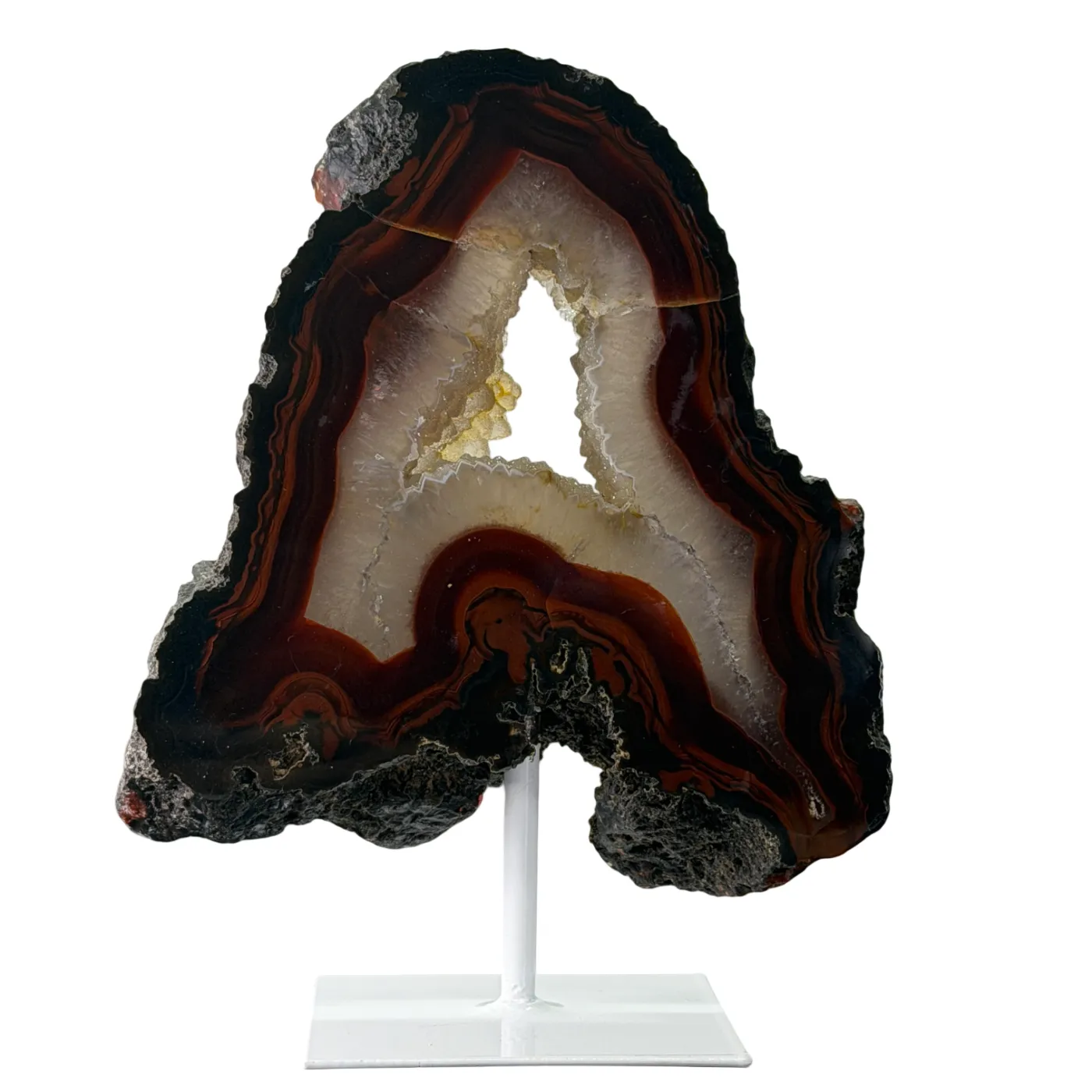 Agaat op Witte Metalen Standaard – Natuurlijke Druzy Agaat uit Brazilië