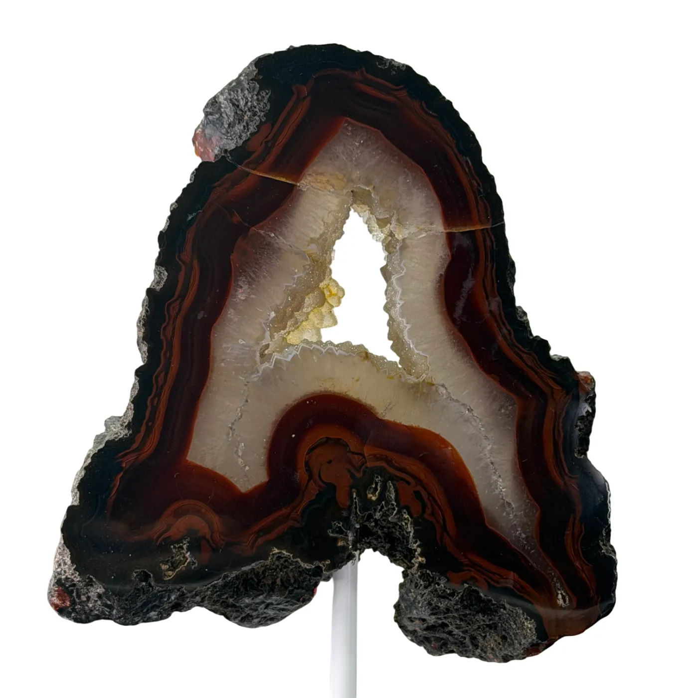 Agaat op Witte Metalen Standaard – Natuurlijke Druzy Agaat uit Brazilië