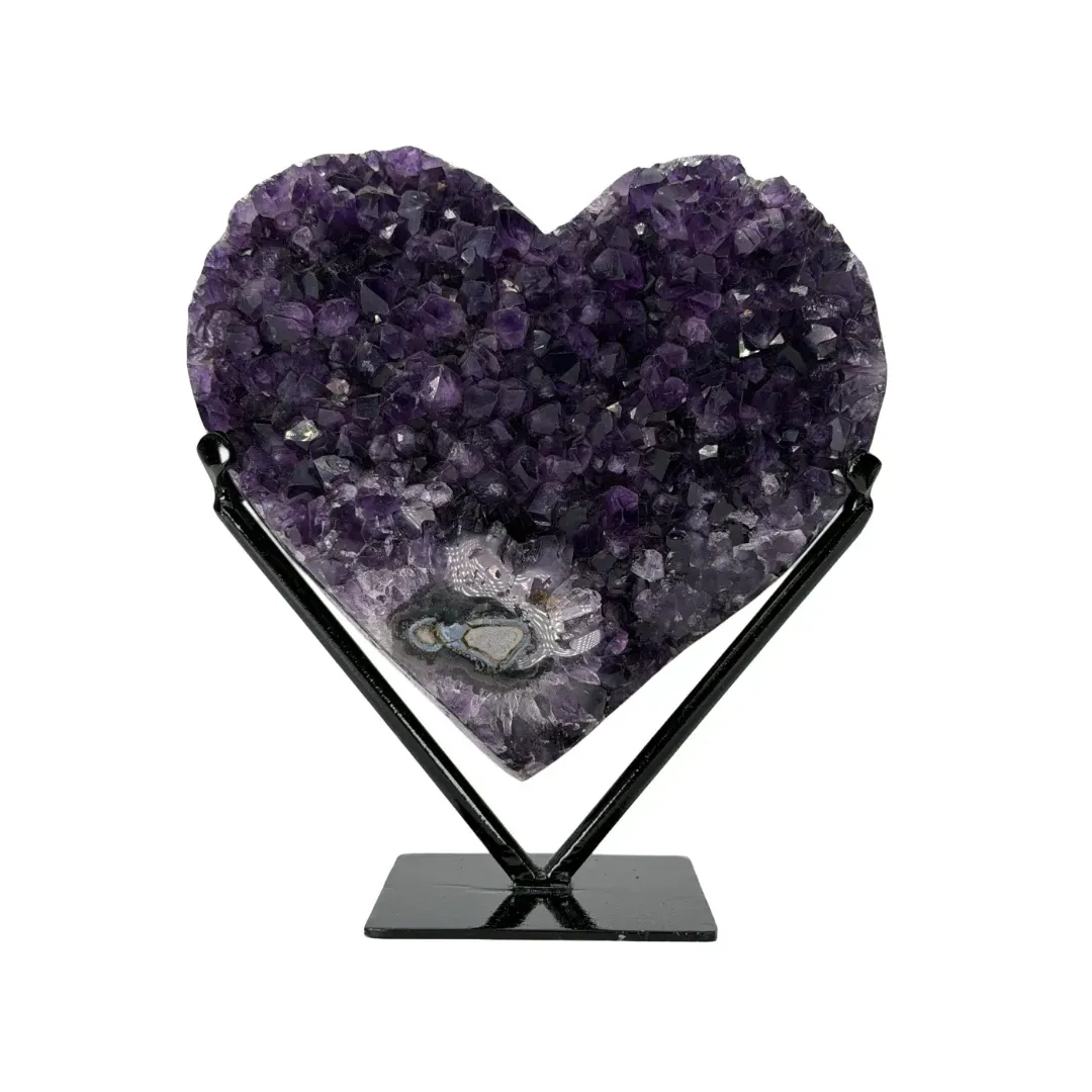 Dieppaarse amethist hart op standaard