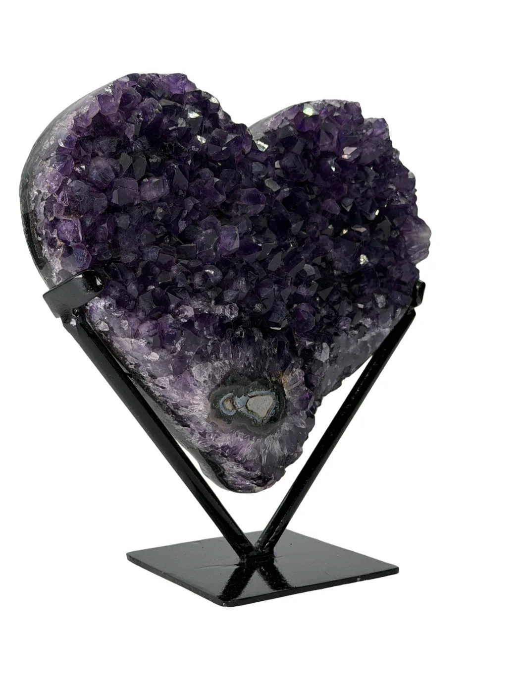 Dieppaarse amethist hart op standaard