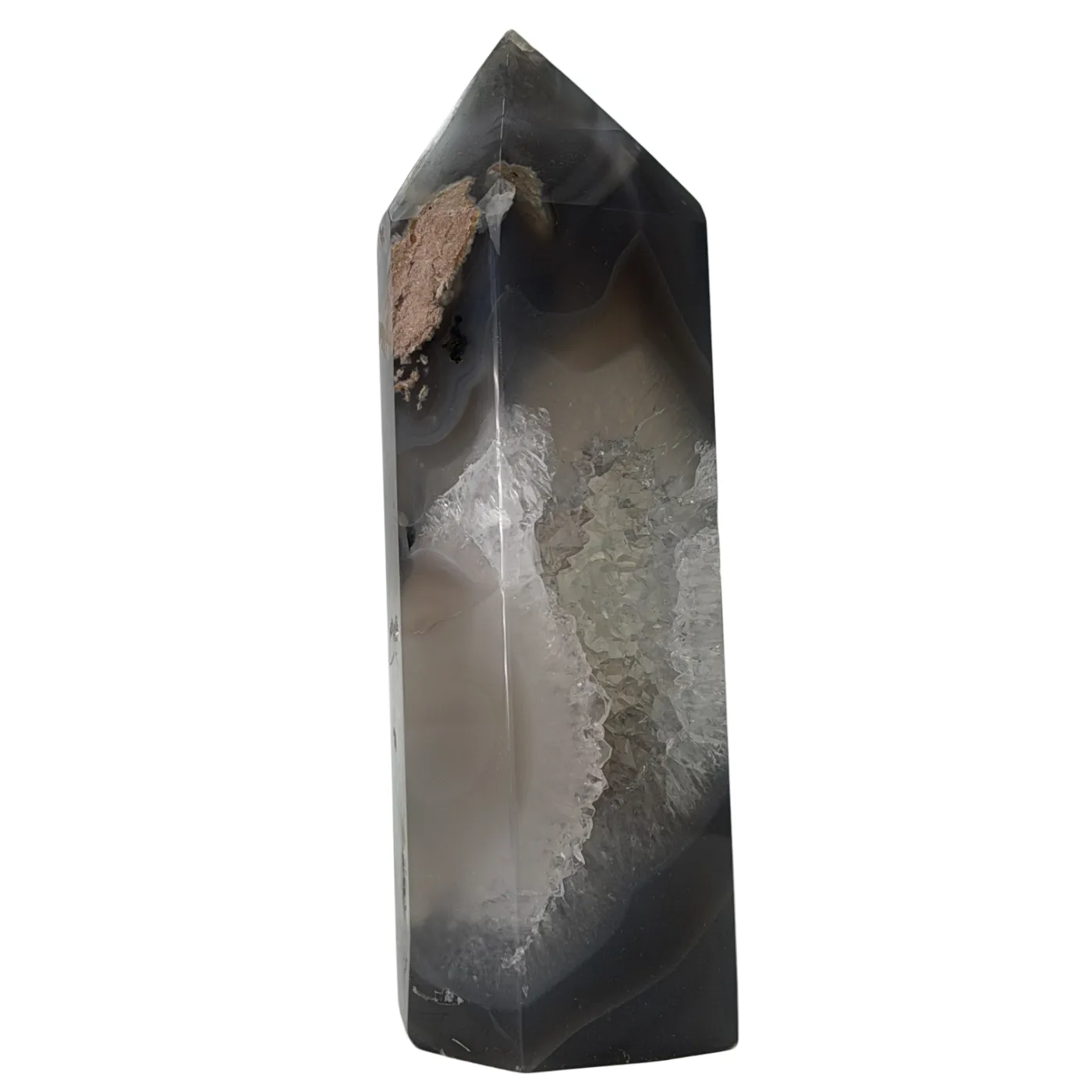 Agaat toren uit Brazilië met kwarts 17 cm