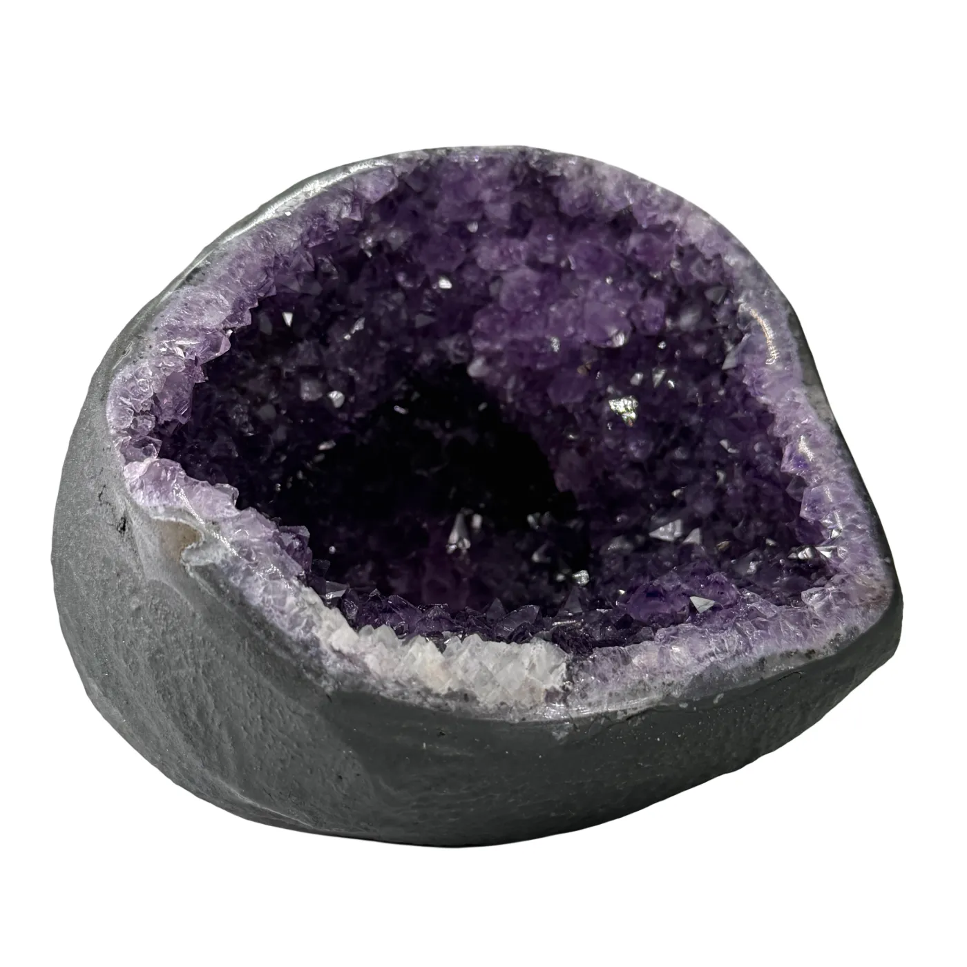 amethist geodeAmethist Geode met Calciet uit Brazilië