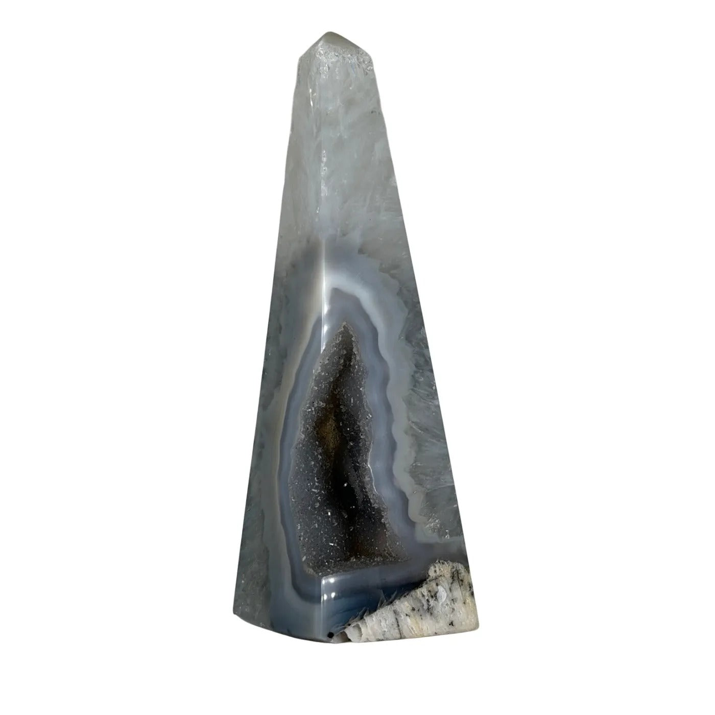 Agaat obelisk met druzy kristallen