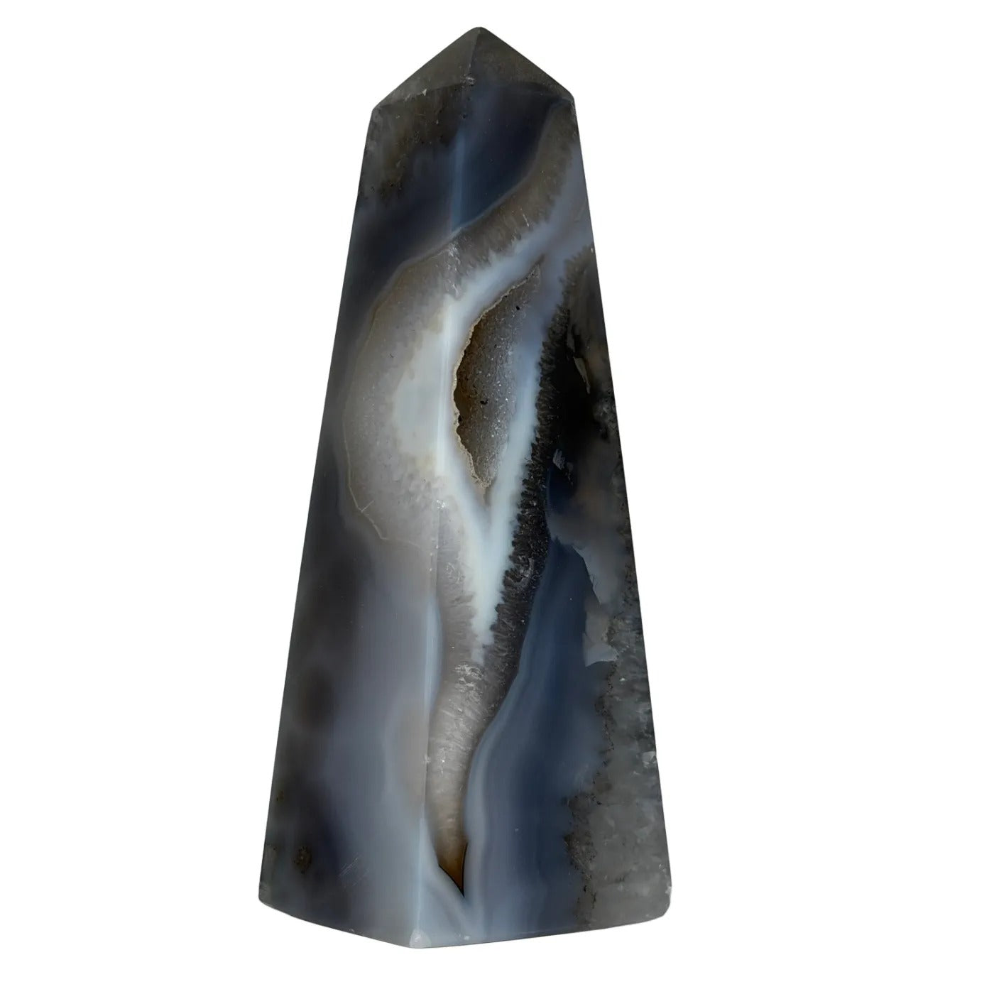 Agaat obelisk met druzy kristallen