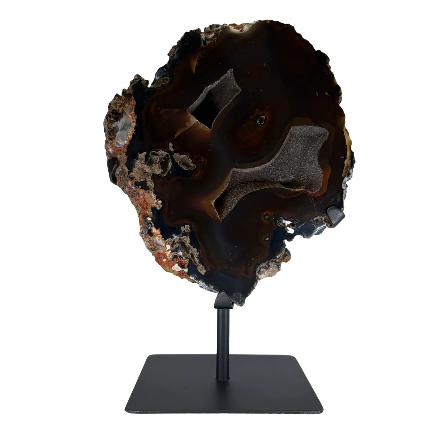 Agaat Rots met Zwarte Chalcedoon & Druzy op Standaard – 4,1 kg