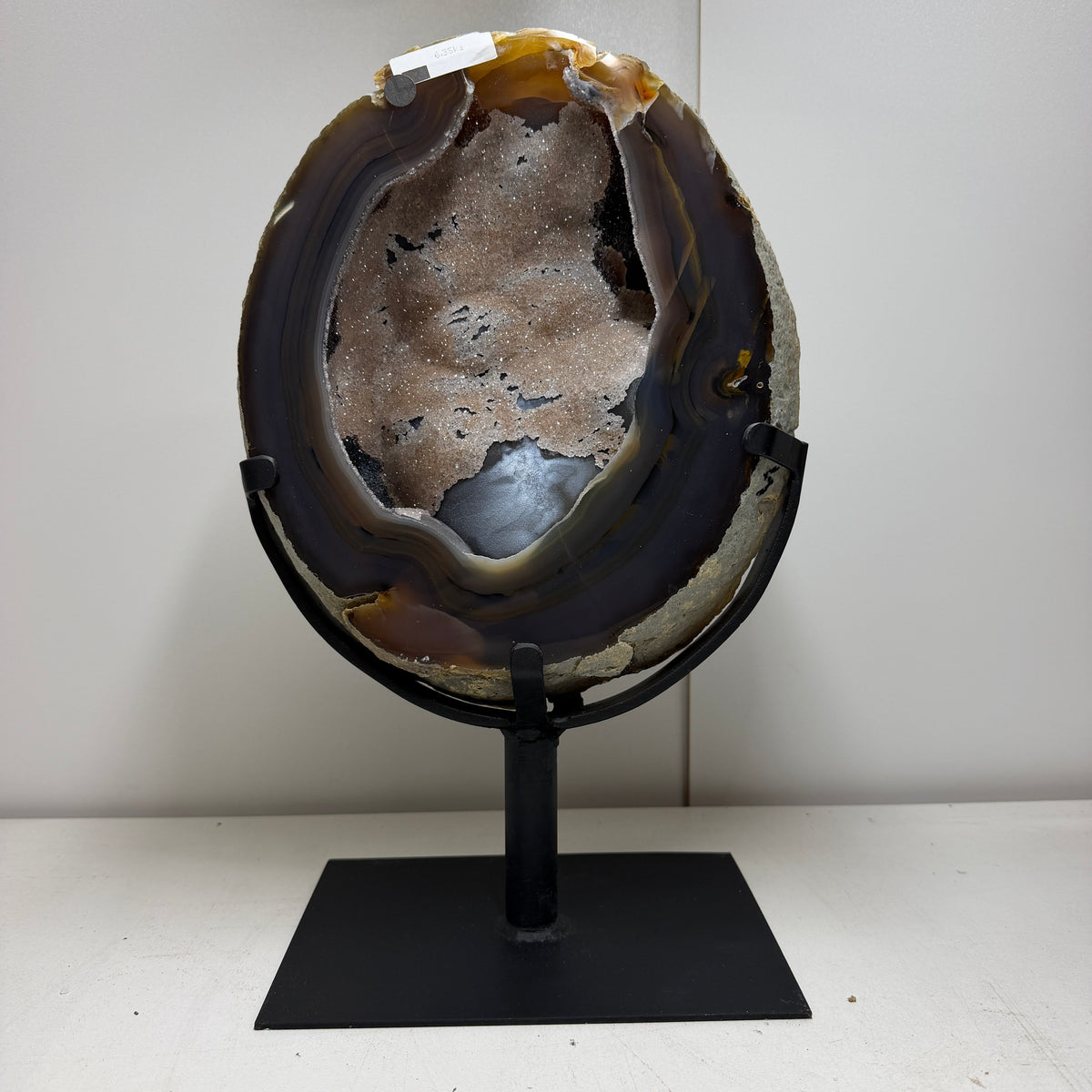 Natuurlijke Rotsagaat met Chalcedoon op Metalen Standaard – Brazilië #52